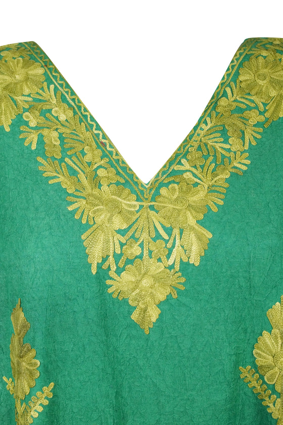 Green Embroidered Caftan Dress Boho Gypsy L-2X