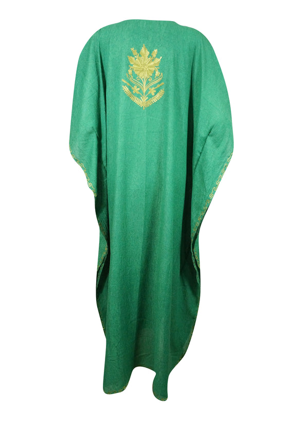 Green Embroidered Caftan Dress Boho Gypsy L-2X
