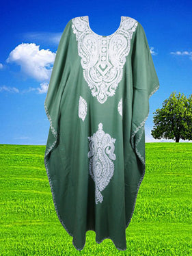 Women's Green Maxi Kaftan Dress Boho Resort Wear L-2XL