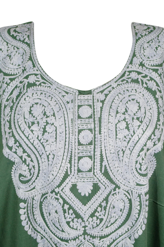 Women's Green Maxi Kaftan Dress Boho Resort Wear L-2XL