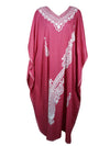 Womens Kaftan Maxi Dress, Pink Floral Boho Gypsy L-2XL