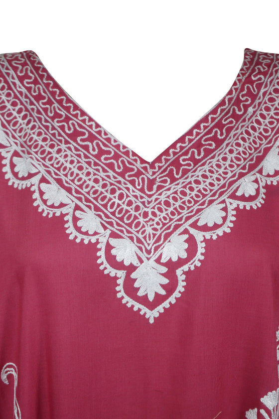 Womens Kaftan Maxi Dress, Pink Floral Boho Gypsy L-2XL