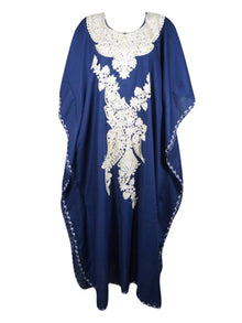  Women's Kaftan Maxi Dress Blue Embroidered Caftan  L-2XL