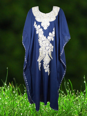 Women's Kaftan Maxi Dress, Blue Embroidered Caftan  L-2XL
