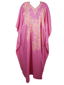  Womens Maxi Kaftan Dress, Pink Gold Embroidered Kaftan 2XL