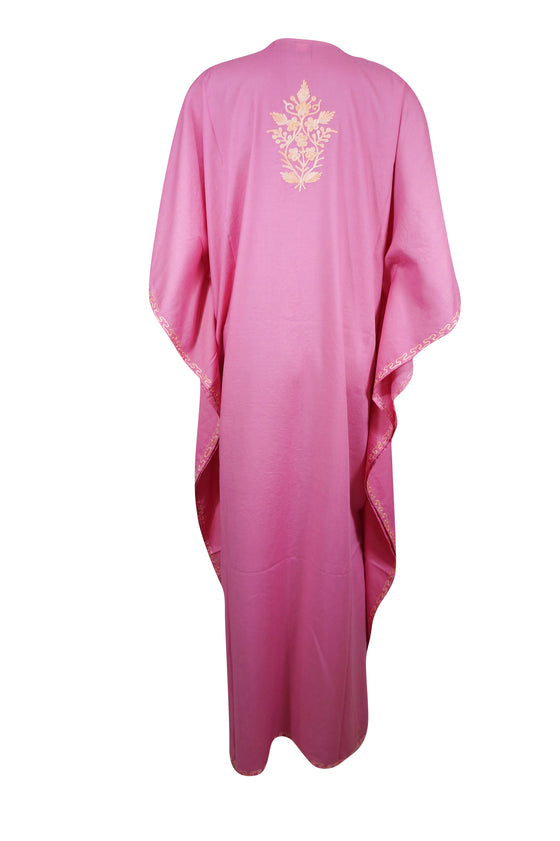 Womens Maxi Kaftan Dress, Pink Gold Embroidered Kaftan 2XL