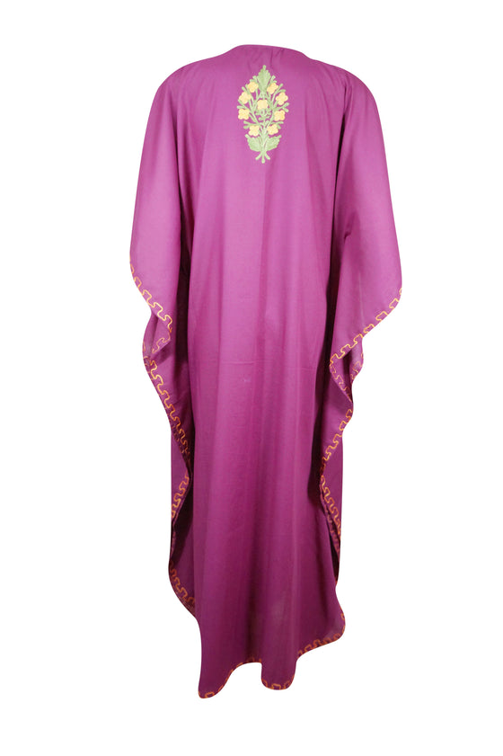 Women's Kaftan Maxi Dress, Purple Embroidered Caftans L-2XL
