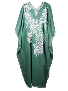  Women's Kaftan Maxi Dress Green Embroidered Caftan L-2X