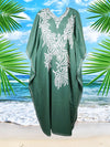 Women's Kaftan Maxi Dress Green Embroidered Caftan L-2X