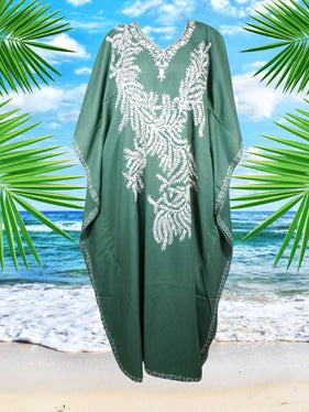 Women's Kaftan Maxi Dress Green Embroidered Caftan L-2X