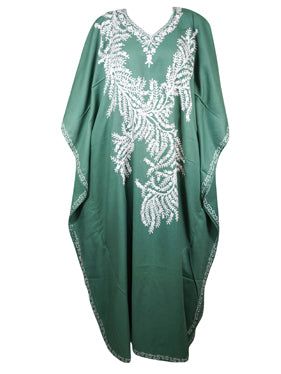 Women's Kaftan Maxi Dress Green Embroidered Caftan L-2X