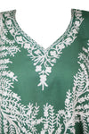 Women's Kaftan Maxi Dress Green Embroidered Caftan L-2X
