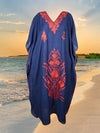 Womens Kaftan Maxi Dress Blue Red Embroidered Mxidress L-2XL