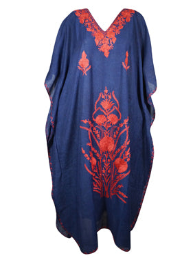 Womens Kaftan Maxi Dress Blue Red Embroidered Mxidress L-2XL