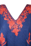 Womens Kaftan Maxi Dress Blue Red Embroidered Mxidress L-2XL