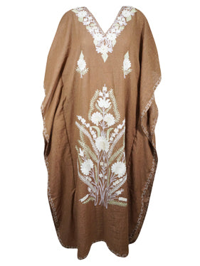 Women's Travel Caftan Maxi Dress, Brown Kaftan M-XL