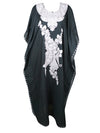 Womens Maxi Kaftan Dress, Black embroidered Caftan L-3XL