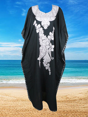 Womens Maxi Kaftan Dress Black  Gift embroidered dress L-3XL