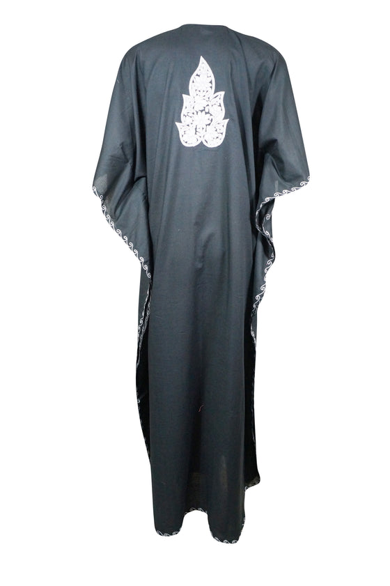 Womens Maxi Kaftan Dress Black  Gift embroidered dress L-3XL