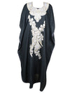 Women's Kaftan Maxi Dress Black Embroidered Caftans L-2XL