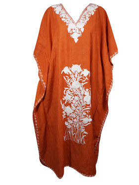 Women's Kaftan Maxi Dress, Rustic Orange Caftans L-2XL