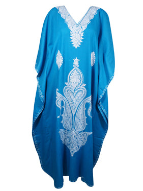Women's Kaftan Maxi Dress Blue Embroidered Caftans L-2XL