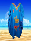 Women's Kaftan Maxi Dress, Blue Boho Embroidered  Caftans L-2XL