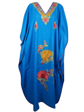 Women's Kaftan Maxi Dress, Blue Boho Embroidered  Caftans L-2XL