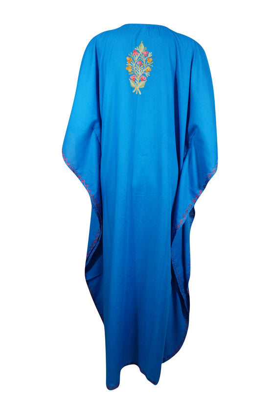 Women's Kaftan Maxi Dress Blue Boho Embroidered  Caftans L-2XL