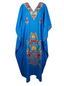  Womens Kaftan Maxi Dress Blue Embroidered Dresses L-2XL