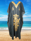Woman Caftan Dress Black Floral Embroidered Dresses L-2XL