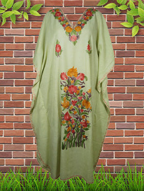 Womens Maxi Kaftan Dresses, Green Embroidered Dress L-2XL