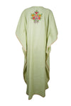 Womens Maxi Kaftan Dresses, Green Embroidered Dress L-2XL