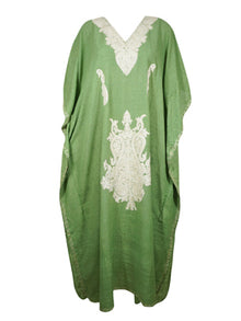  Womens Kaftan Maxi Dress Green Embroidered Kaftan L-2XL