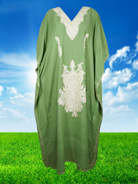 Womens Kaftan Maxi Dress Green Embroidered Kaftan L-2XL