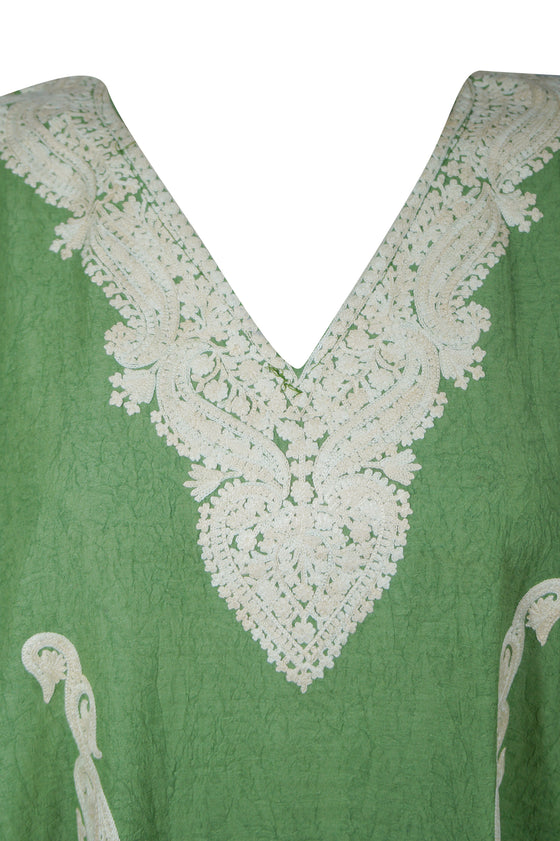 Womens Kaftan Maxi Dress Green Embroidered Kaftan L-2XL
