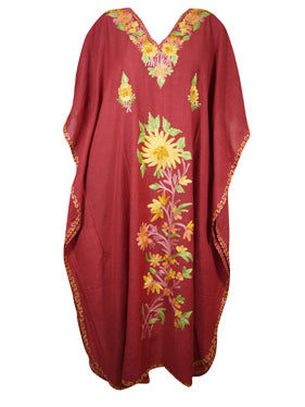 Womens Kaftan Maxi Dress crimson red Housedress, Caftan L-2XL