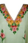Womens Caftan Dress Green Floral Embroidered Kaftan L-2XL