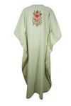 Womens Caftan Dress Green Floral Embroidered Kaftan L-2XL