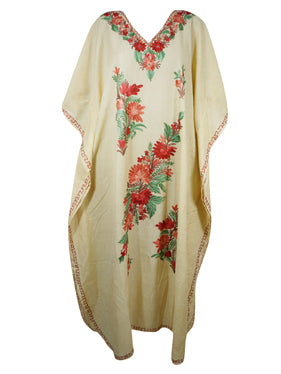 Womens Kaftan Maxi Dress Yellow Embroidered Kaftan  L-2XL