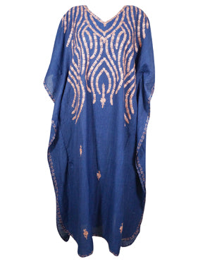 Women's Kaftan Maxi Dress, Blue Embroidered Caftans L-2XL