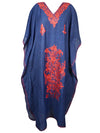 Women's Kaftan Maxi Dress Blue Beach Embroidered Caftans L-2XL