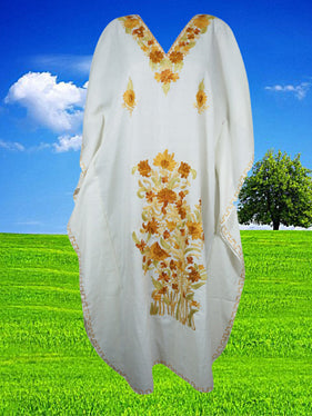 Womens Kaftan Maxi Dress White Flowy Caftan L-2XL