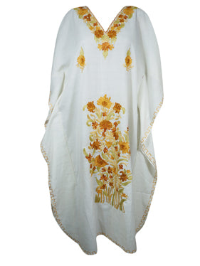 Womens Kaftan Maxi Dress White Flowy Caftan L-2XL
