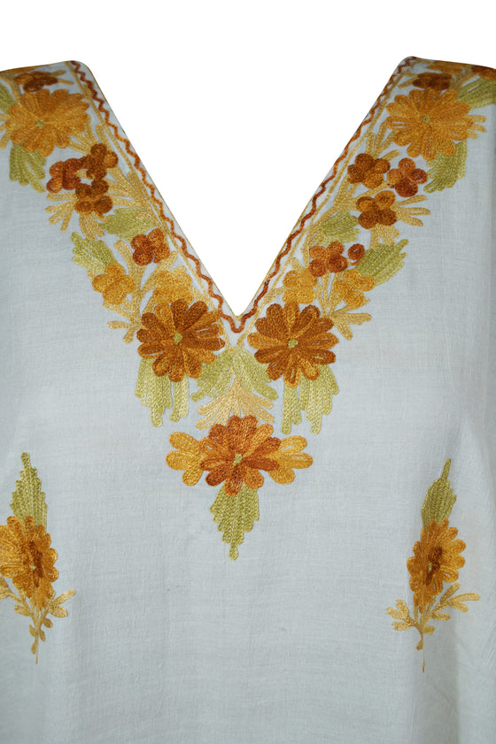 Womens Kaftan Maxi Dress White Flowy Caftan L-2XL