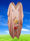 Women's Kaftan Maxi Dress, Pink Embroidered L-2XL