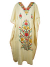 Yellow Floral Embroidered kaftan Dresses L-2XL