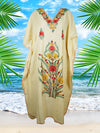 Yellow Maxidress, Floral Embroidered Resort Kaftan Dresses L-2XL