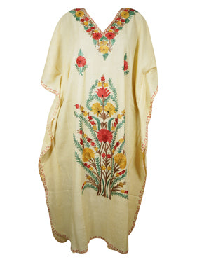 Yellow Floral Embroidered kaftan Dresses L-2XL