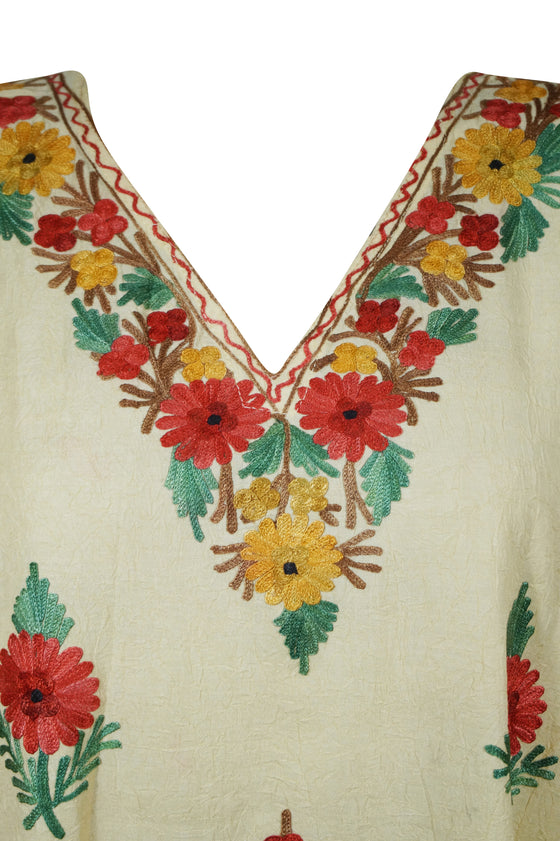 Yellow Floral Embroidered kaftan Dresses L-2XL